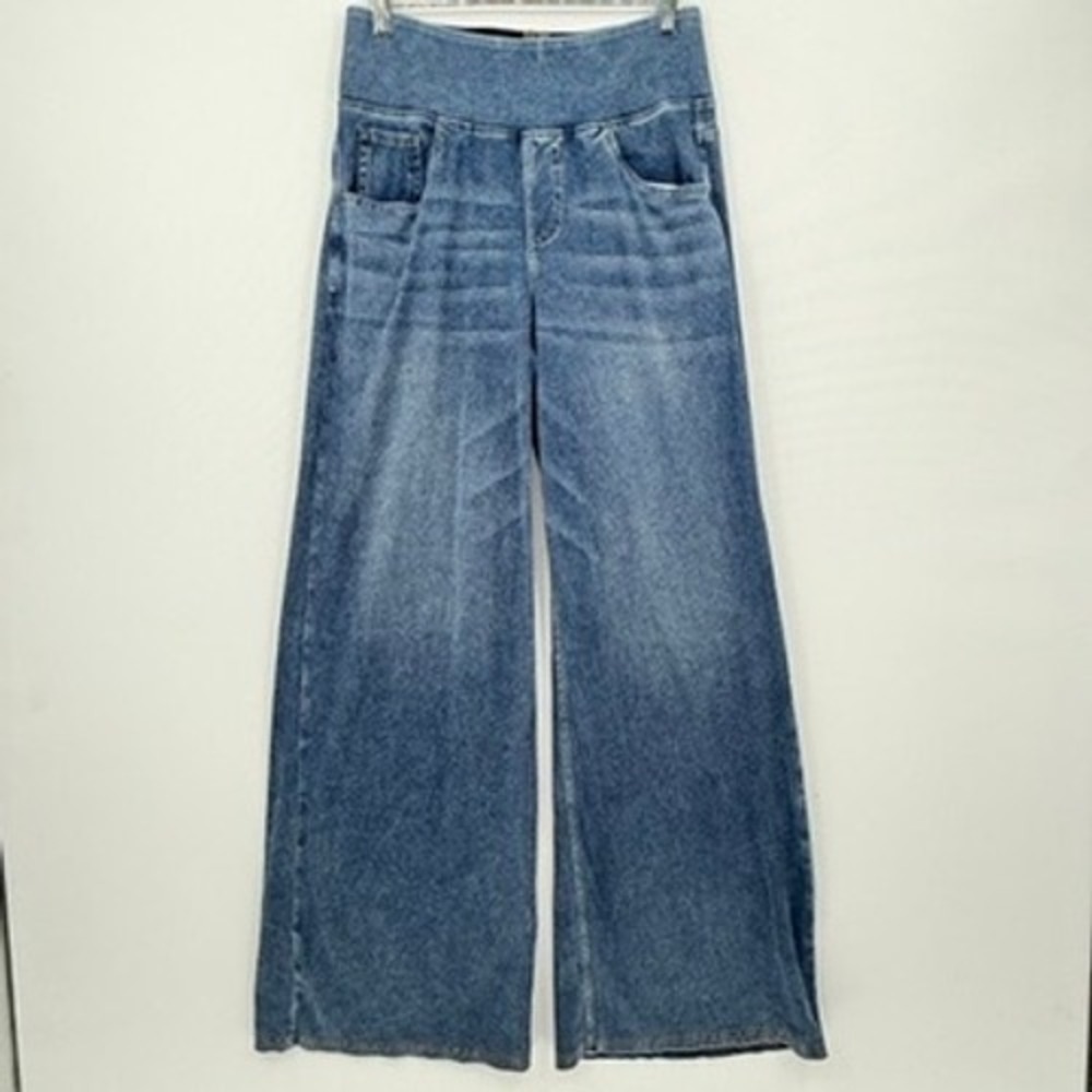 Halara Wide Leg Lightweight Jeans Women Medium Blue Pull On High Rise Boho Retro